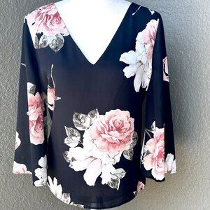 Boutique Floral Black & Pink Sheer Woman's Blouse